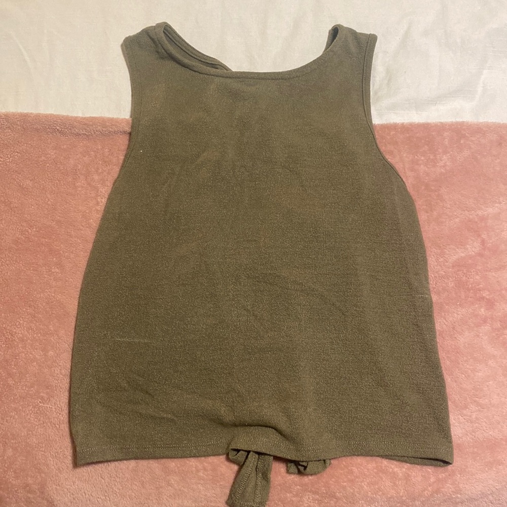 Sleeveless olive green open back top